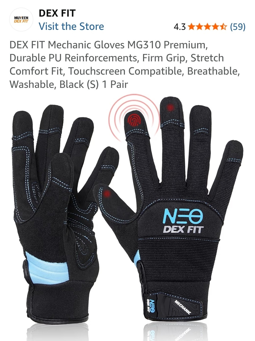 DEX FIT Black Mechanic Gloves (2pk) Touchscreen Compatible
